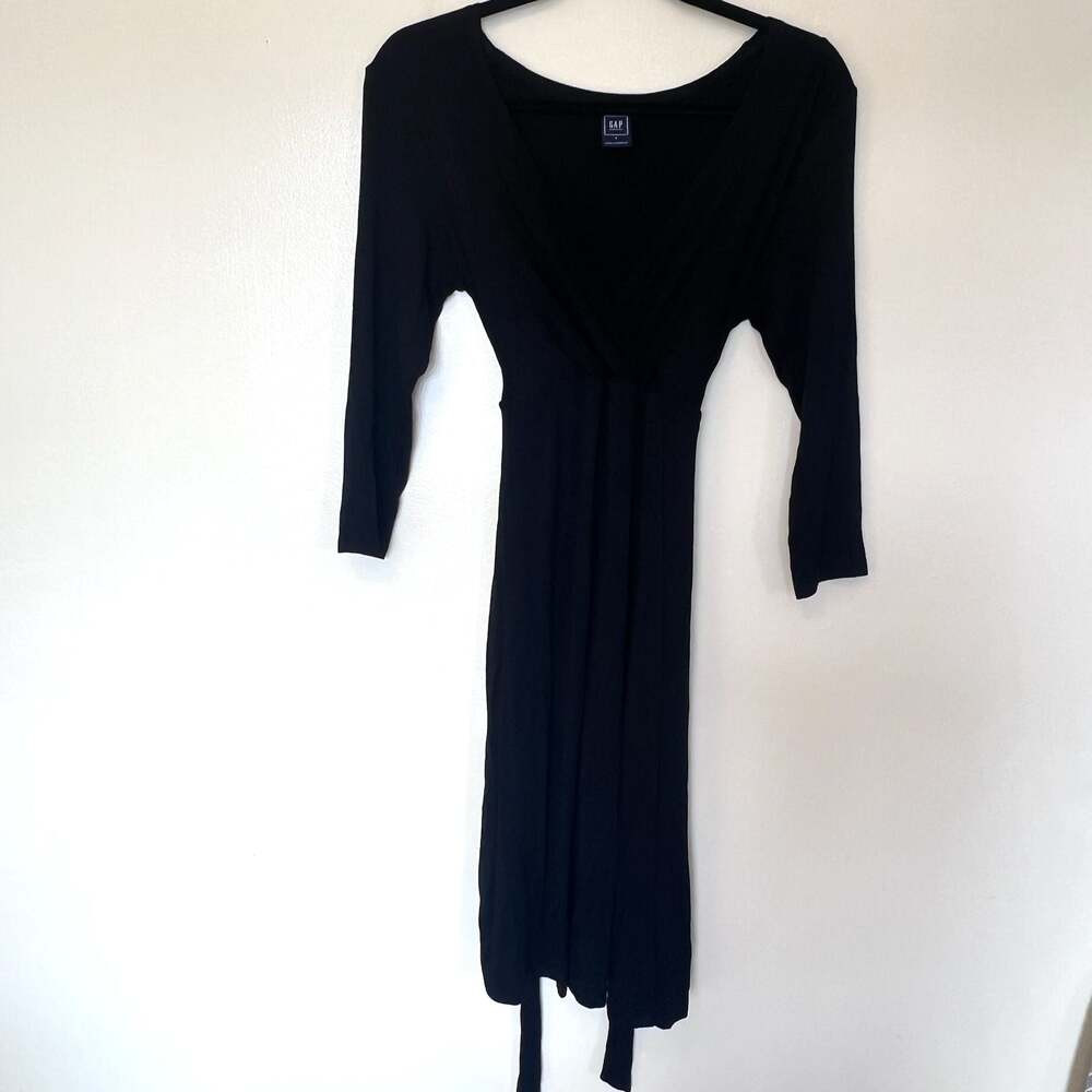 Gap Maternity Three-Quarter Sleeve Wrap Dress, Size S True Black 0049